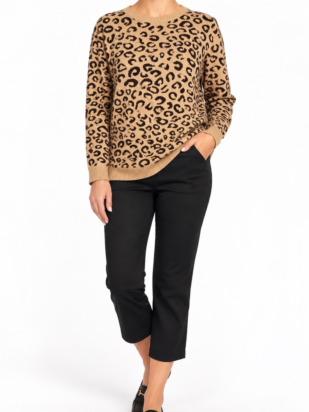 croft & barrow Leopard Print Crewneck Sweater in Tan and Brown
